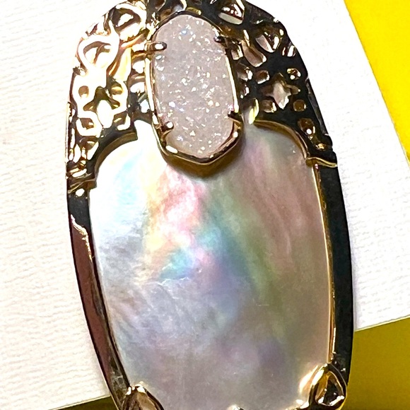 NWT Kendra Scott Deva Earrings Rose Gold Brown Pearl & Iridescent Drusy So RARE! - Picture 9 of 12